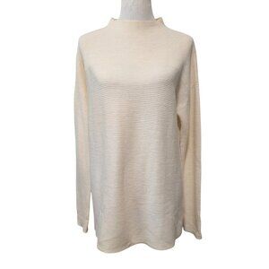 Eileen Fisher Womens Size M Ivory Ribbed Wool Yak Alpaca Blend Mock Neck Sweater